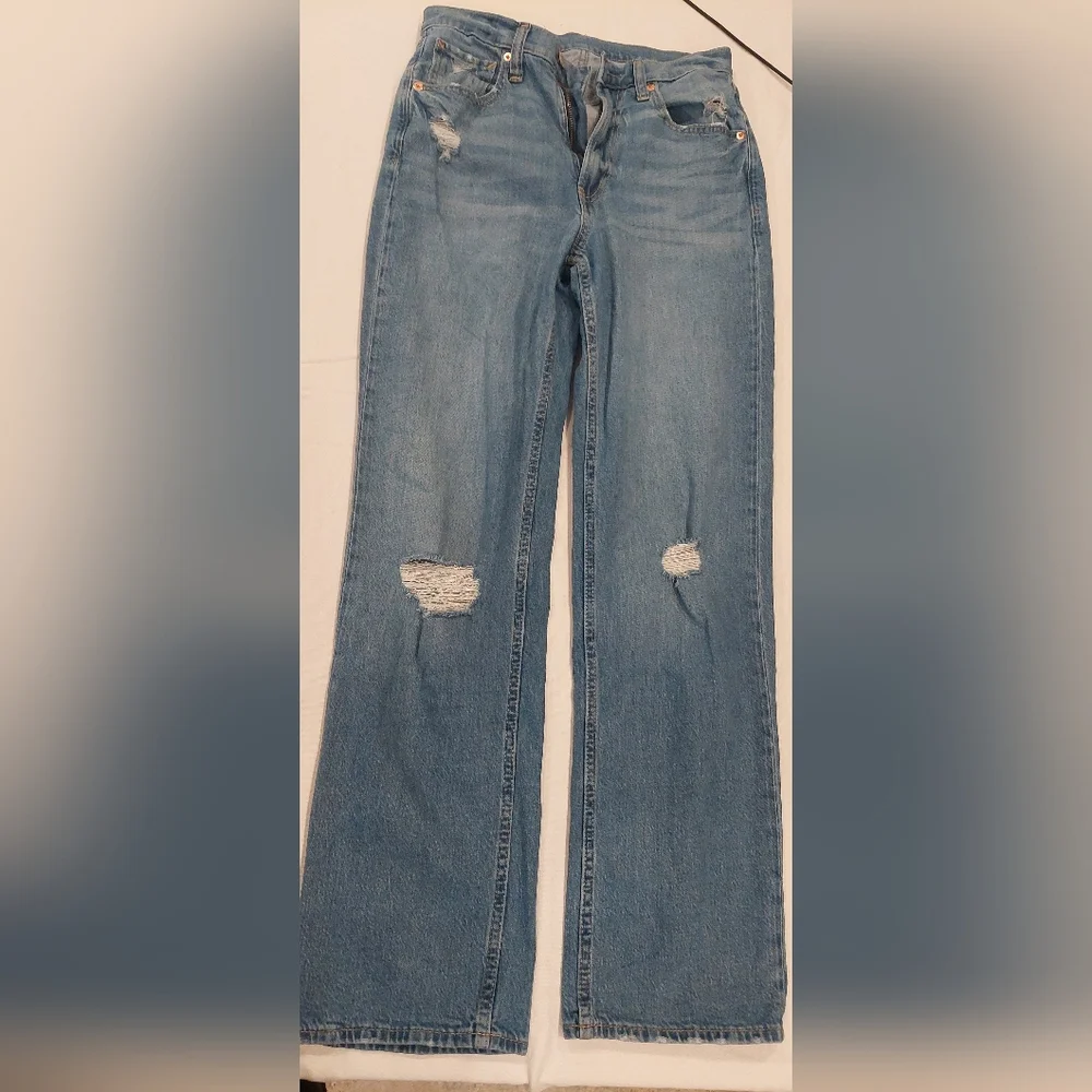 Blue Straight Leg Jeans with Natural Fading - Picture 1 of 9